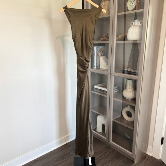 Reformation Anaiis Silk Maxi Dress NEW Morel Brown High Neck Open Back NWT 8 - Picture 2 of 7
